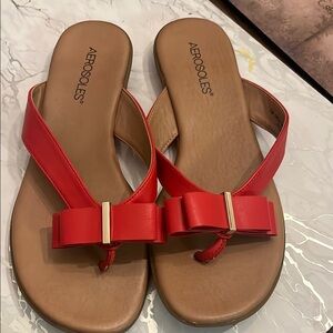 AEROSOLES Red Bow Sandals with Elegant Design . Leather size 7